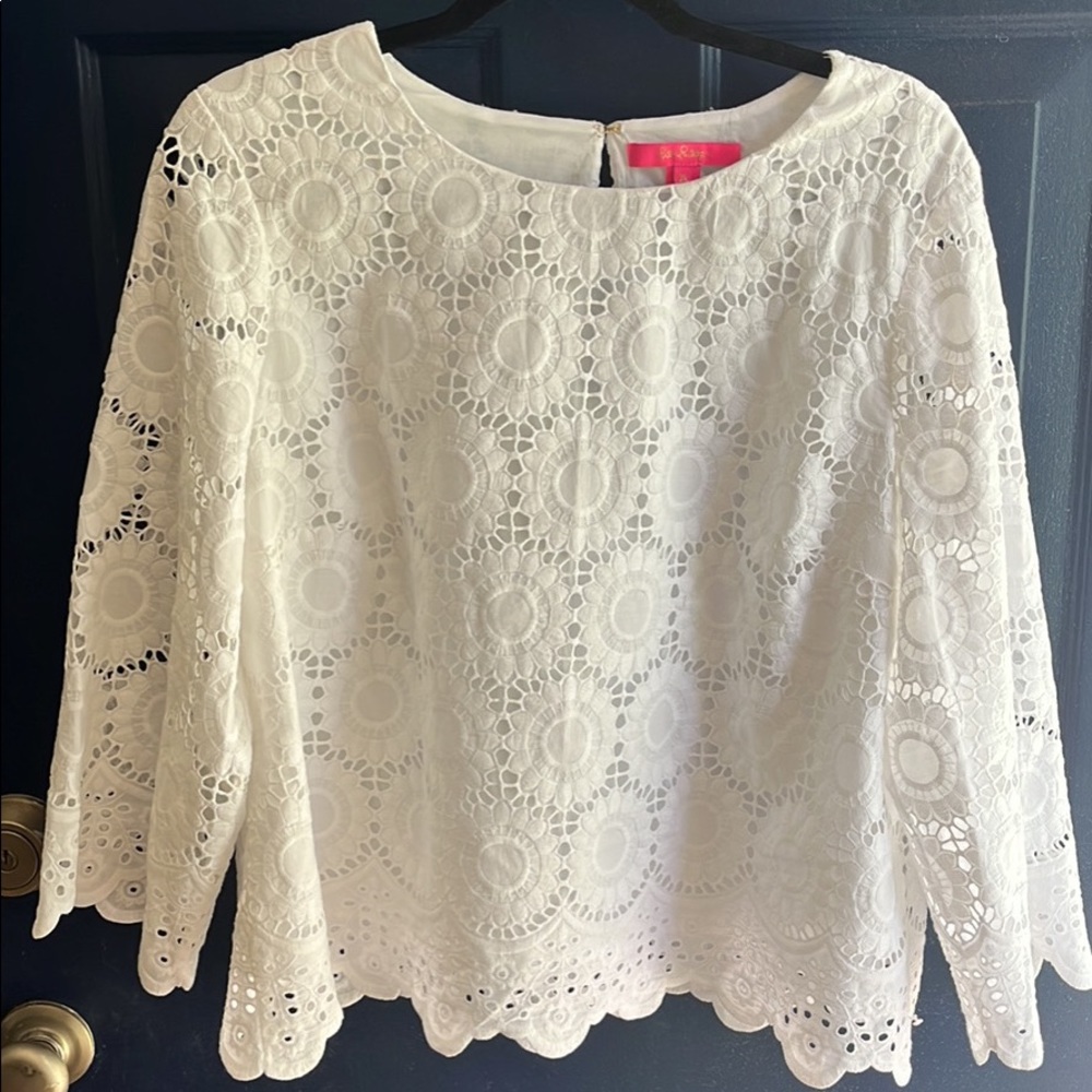 Lilly Pulitzer White Eyelet Mariella Top XL NWOT